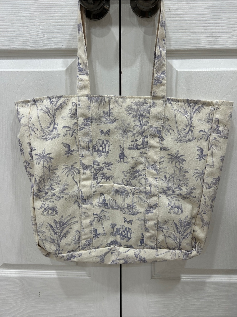 Canvas Toiletry Tote Bag in Cream with Blue Print